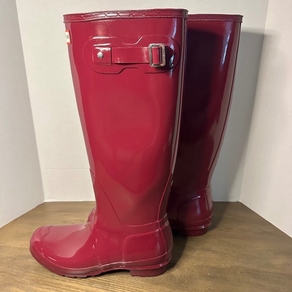 Hunter Original Tall Gloss Waterproof Rubber Rain Boots Plum Purple Women US 9 - Picture 3 of 9